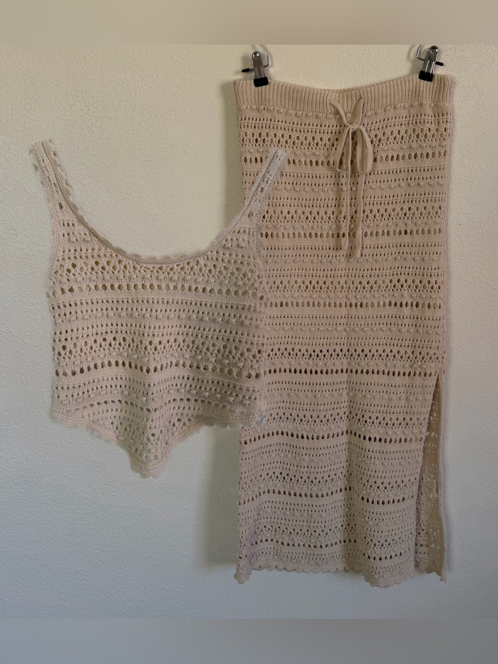 Crochet Set in Soft Beige Vacation Boho Coastal